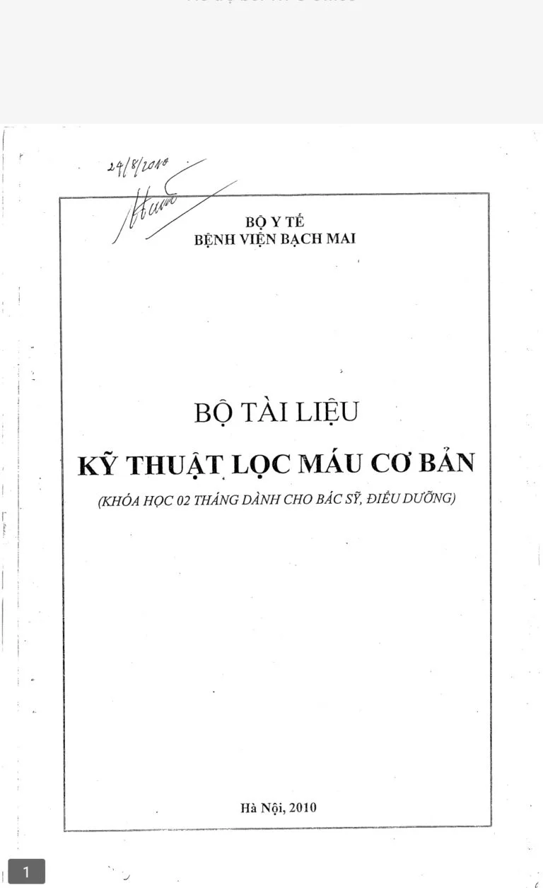 Tải Tài Liệu “Kỹ Thuật Lọc Máu Cơ Bản – Bệnh Viện Bạch Mai”