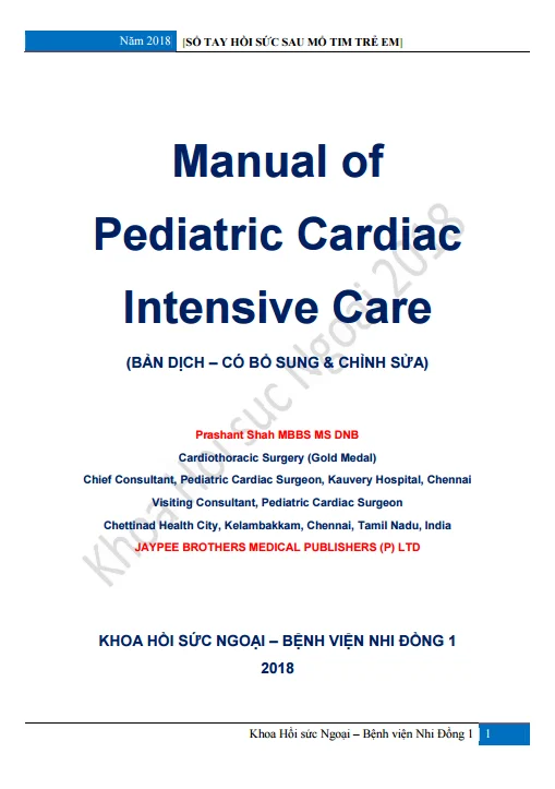 [PDF sách dịch] SỔ TAY HỒI SỨC SAU MỔ TIM TRẺ EM